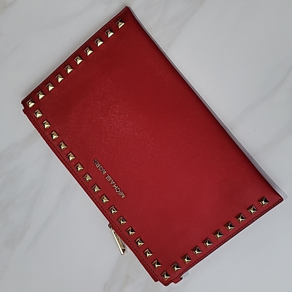 Michael Kors Jet Set Selma Xl Red Leather Gold St… - image 1